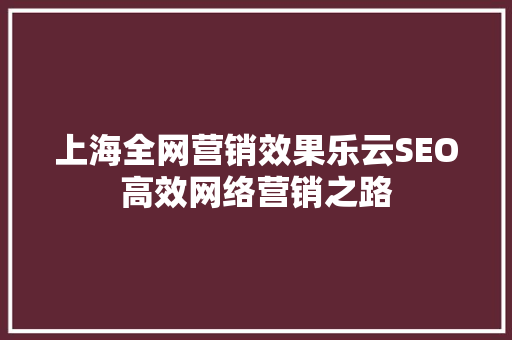 上海全网营销效果乐云SEO高效网络营销之路