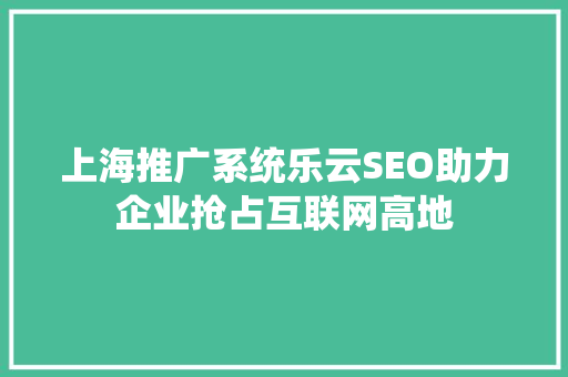 上海推广系统乐云SEO助力企业抢占互联网高地