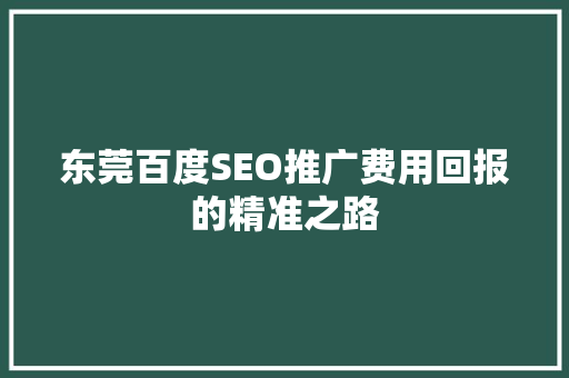 东莞百度SEO推广费用回报的精准之路