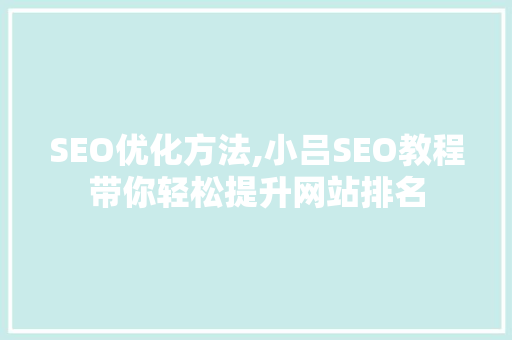 SEO优化方法,小吕SEO教程带你轻松提升网站排名