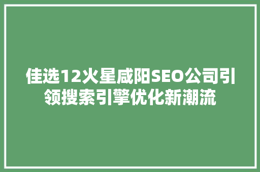 佳选12火星咸阳SEO公司引领搜索引擎优化新潮流