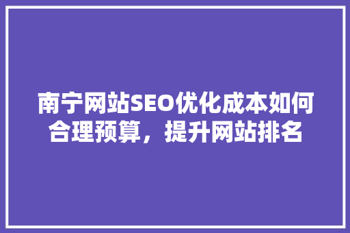 南宁网站SEO优化成本如何合理预算，提升网站排名