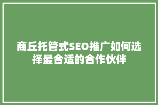 商丘托管式SEO推广如何选择最合适的合作伙伴