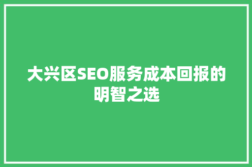 大兴区SEO服务成本回报的明智之选