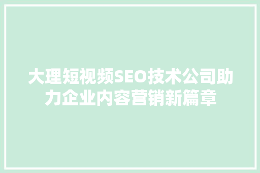 大理短视频SEO技术公司助力企业内容营销新篇章