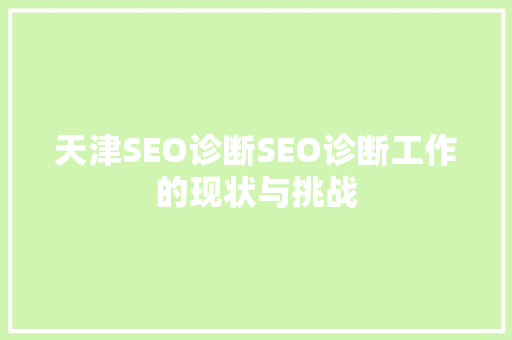 天津SEO诊断SEO诊断工作的现状与挑战