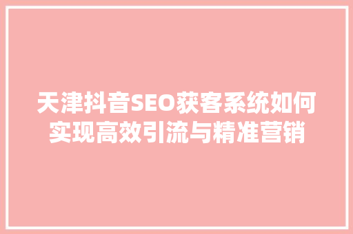 天津抖音SEO获客系统如何实现高效引流与精准营销