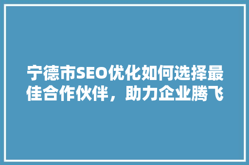 宁德市SEO优化如何选择最佳合作伙伴，助力企业腾飞