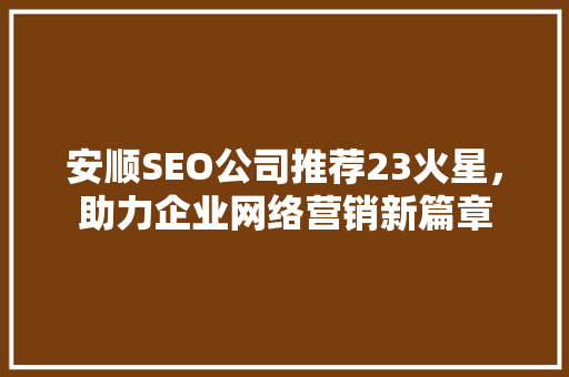 安顺SEO公司推荐23火星，助力企业网络营销新篇章