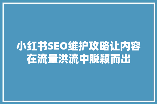 小红书SEO维护攻略让内容在流量洪流中脱颖而出