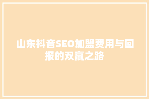 山东抖音SEO加盟费用与回报的双赢之路