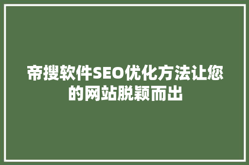 帝搜软件SEO优化方法让您的网站脱颖而出