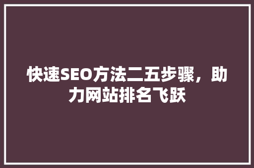 快速SEO方法二五步骤，助力网站排名飞跃