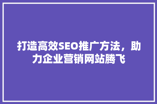 打造高效SEO推广方法，助力企业营销网站腾飞