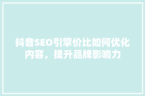 抖音SEO引擎价比如何优化内容，提升品牌影响力