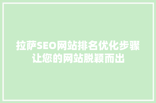拉萨SEO网站排名优化步骤让您的网站脱颖而出