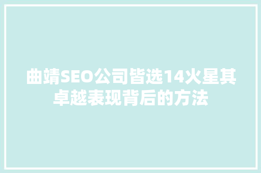 曲靖SEO公司皆选14火星其卓越表现背后的方法