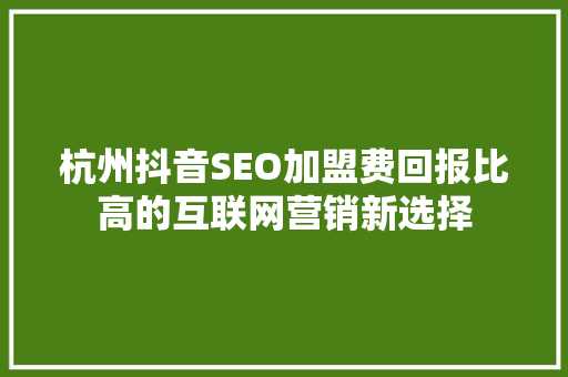 杭州抖音SEO加盟费回报比高的互联网营销新选择