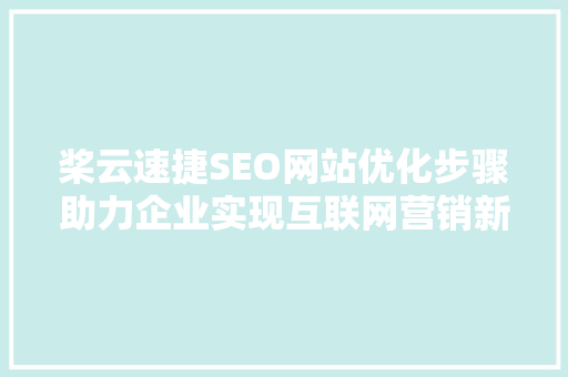 桨云速捷SEO网站优化步骤助力企业实现互联网营销新高度