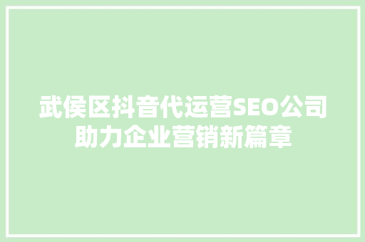 武侯区抖音代运营SEO公司助力企业营销新篇章