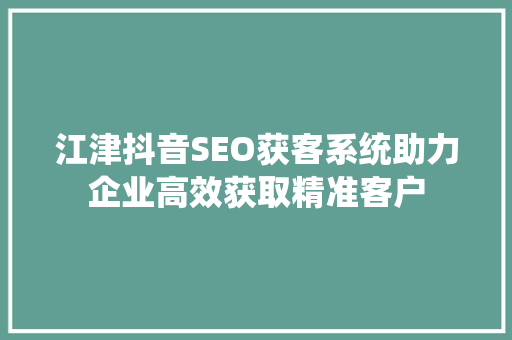 江津抖音SEO获客系统助力企业高效获取精准客户