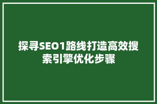 探寻SEO1路线打造高效搜索引擎优化步骤