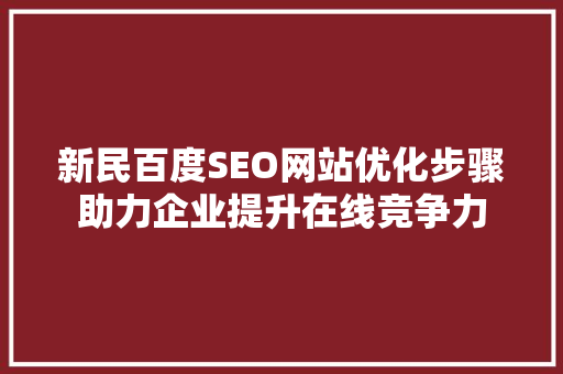新民百度SEO网站优化步骤助力企业提升在线竞争力