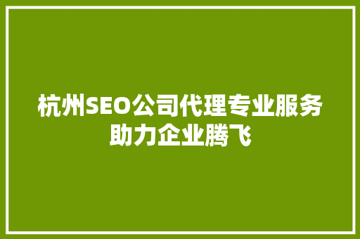 杭州SEO公司代理专业服务助力企业腾飞