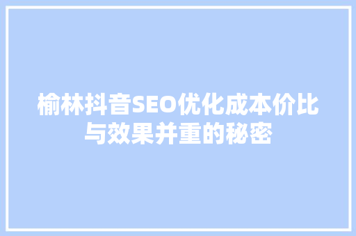 榆林抖音SEO优化成本价比与效果并重的秘密