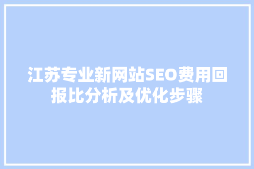 江苏专业新网站SEO费用回报比分析及优化步骤
