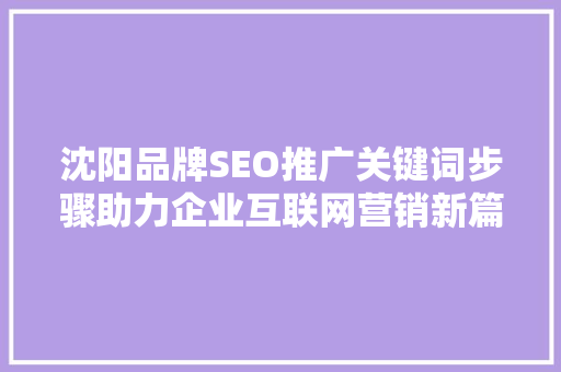 沈阳品牌SEO推广关键词步骤助力企业互联网营销新篇章