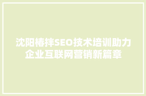 沈阳椿拌SEO技术培训助力企业互联网营销新篇章