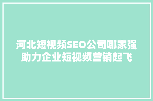 河北短视频SEO公司哪家强助力企业短视频营销起飞