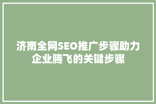 济南全网SEO推广步骤助力企业腾飞的关键步骤
