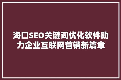 海口SEO关键词优化软件助力企业互联网营销新篇章