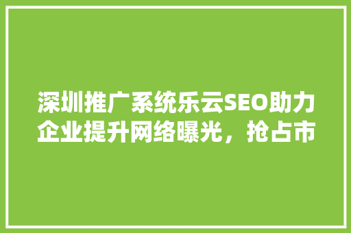 深圳推广系统乐云SEO助力企业提升网络曝光，抢占市场先机