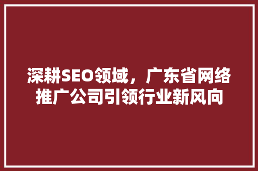 深耕SEO领域，广东省网络推广公司引领行业新风向