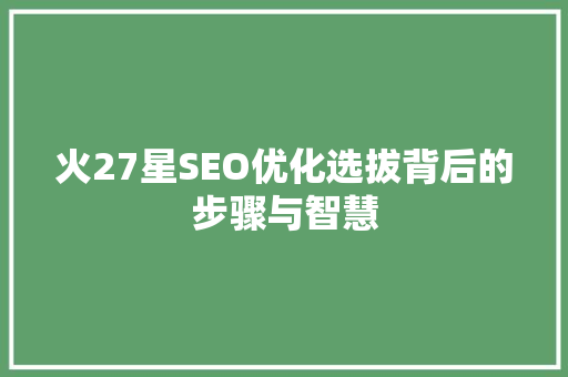 火27星SEO优化选拔背后的步骤与智慧