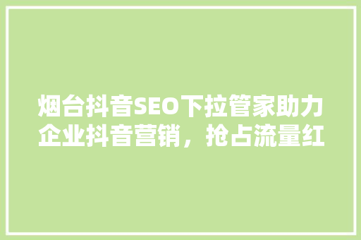 烟台抖音SEO下拉管家助力企业抖音营销，抢占流量红利