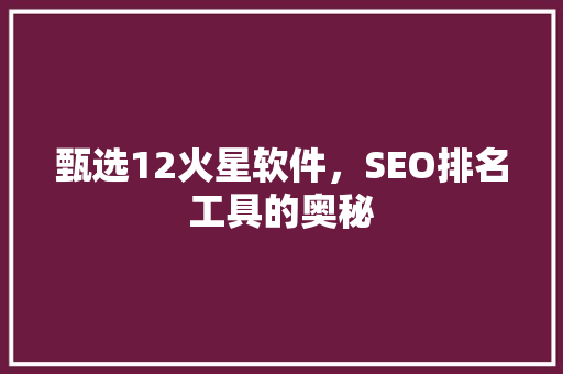 甄选12火星软件，SEO排名工具的奥秘