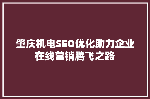 肇庆机电SEO优化助力企业在线营销腾飞之路