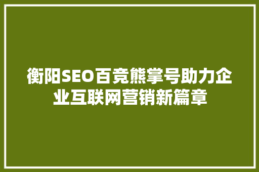 衡阳SEO百竞熊掌号助力企业互联网营销新篇章