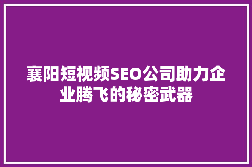 襄阳短视频SEO公司助力企业腾飞的秘密武器
