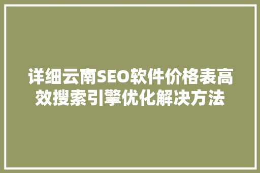 详细云南SEO软件价格表高效搜索引擎优化解决方法