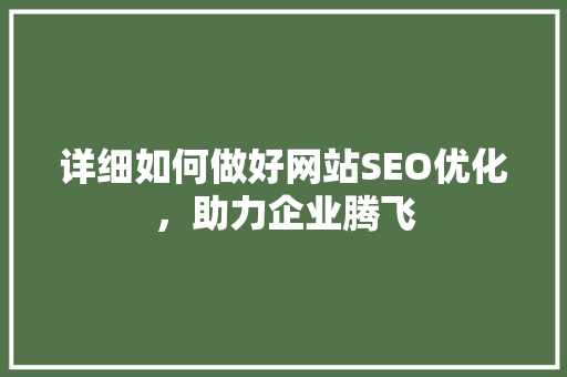 详细如何做好网站SEO优化，助力企业腾飞