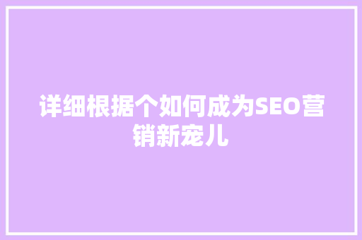 详细根据个如何成为SEO营销新宠儿