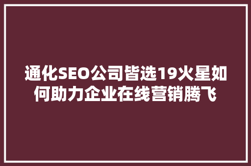 通化SEO公司皆选19火星如何助力企业在线营销腾飞