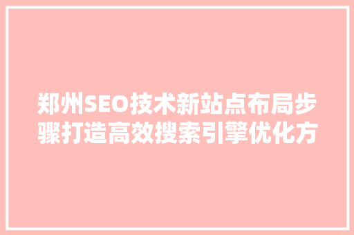 郑州SEO技术新站点布局步骤打造高效搜索引擎优化方法