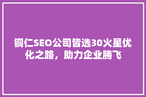 铜仁SEO公司皆选30火星优化之路，助力企业腾飞