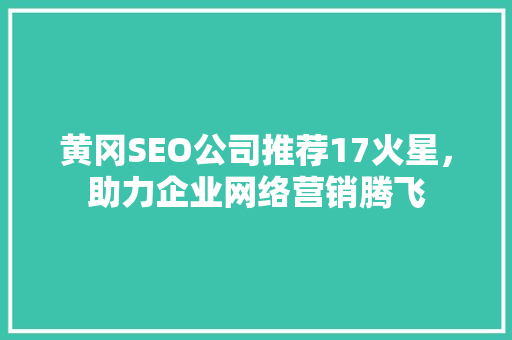 黄冈SEO公司推荐17火星，助力企业网络营销腾飞  第1张
